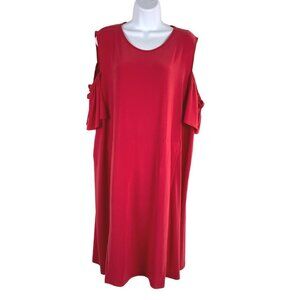 Sun Kim Dress Cold Shoulder Red Solid Polyester‎ Spandex NWT Women's 1X